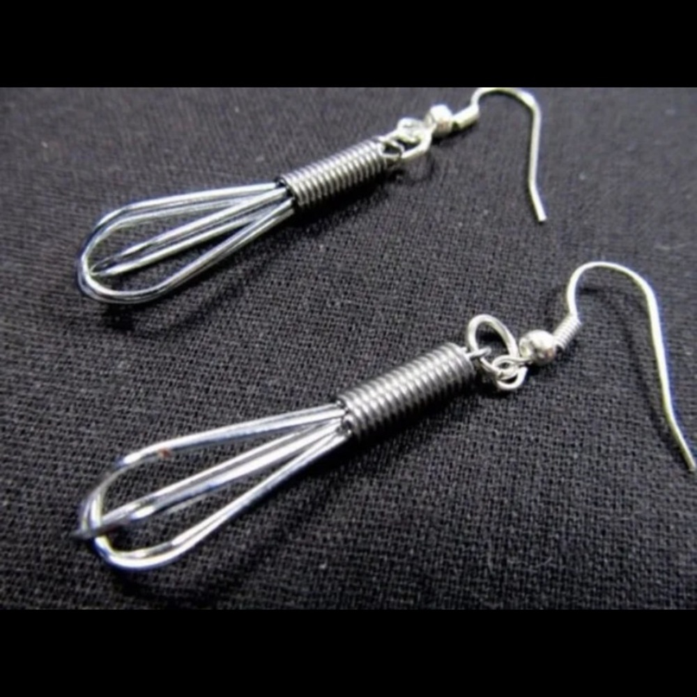 Silver Kitchen Whisk Dangle Earrings NEW